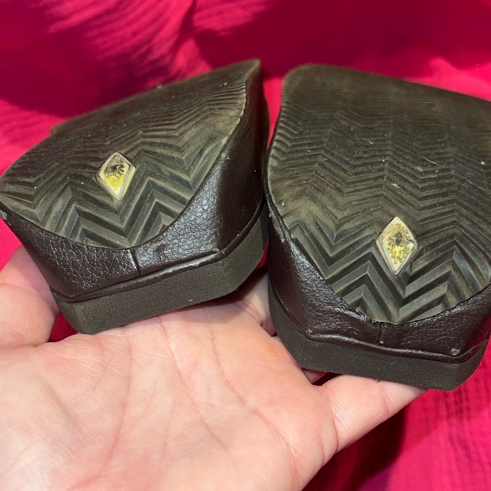 Brown leather volatile wedge flip flops